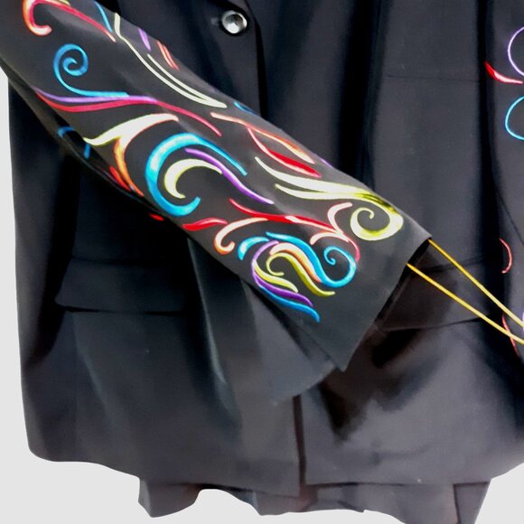 Travis Ayers Woman 2-Piece Black Skirt Set Embroidered Multicolor Swirl 24W - Picture 3 of 11